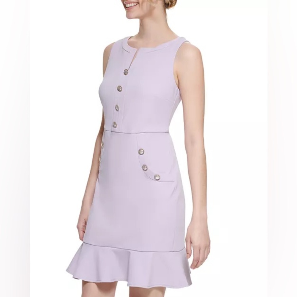 Karl Lagerfeld Purple Asymmetrical Ruffled Sheath Mini Dress